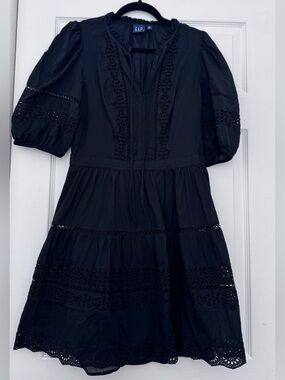 GAP Black Eyelet Tie-Front Midi Dress
